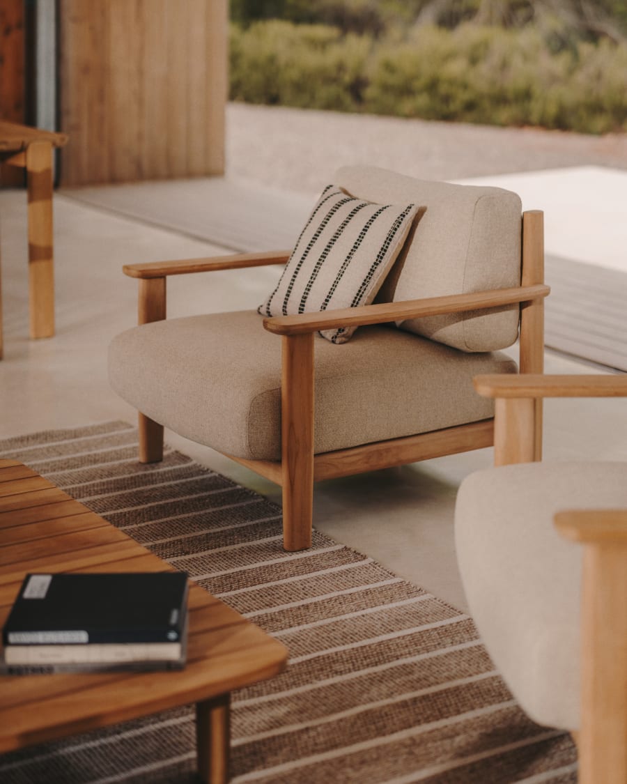 Baster beige outdoor cushion cover with black stripes 45 x 45 cm Kave Home Greece