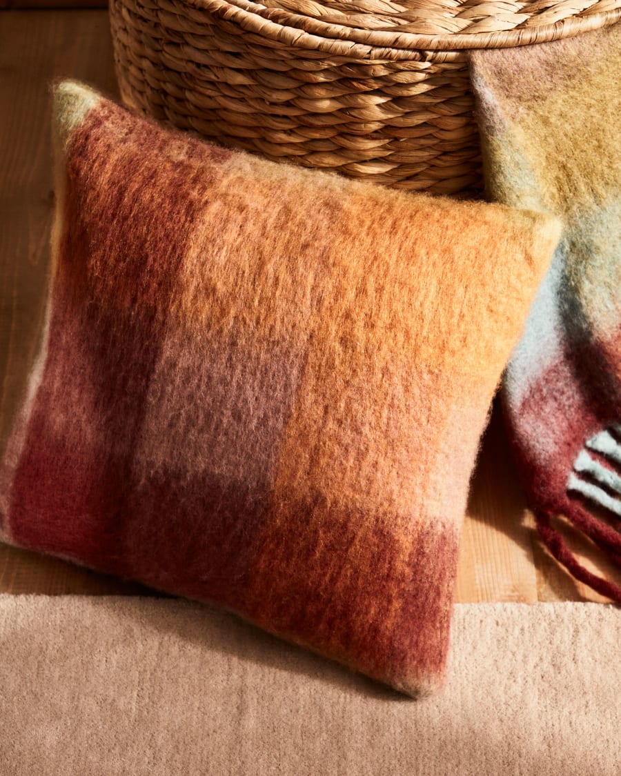 Galilea cushion cover with patterned squares in multicolour wool, 45 x 45 cm