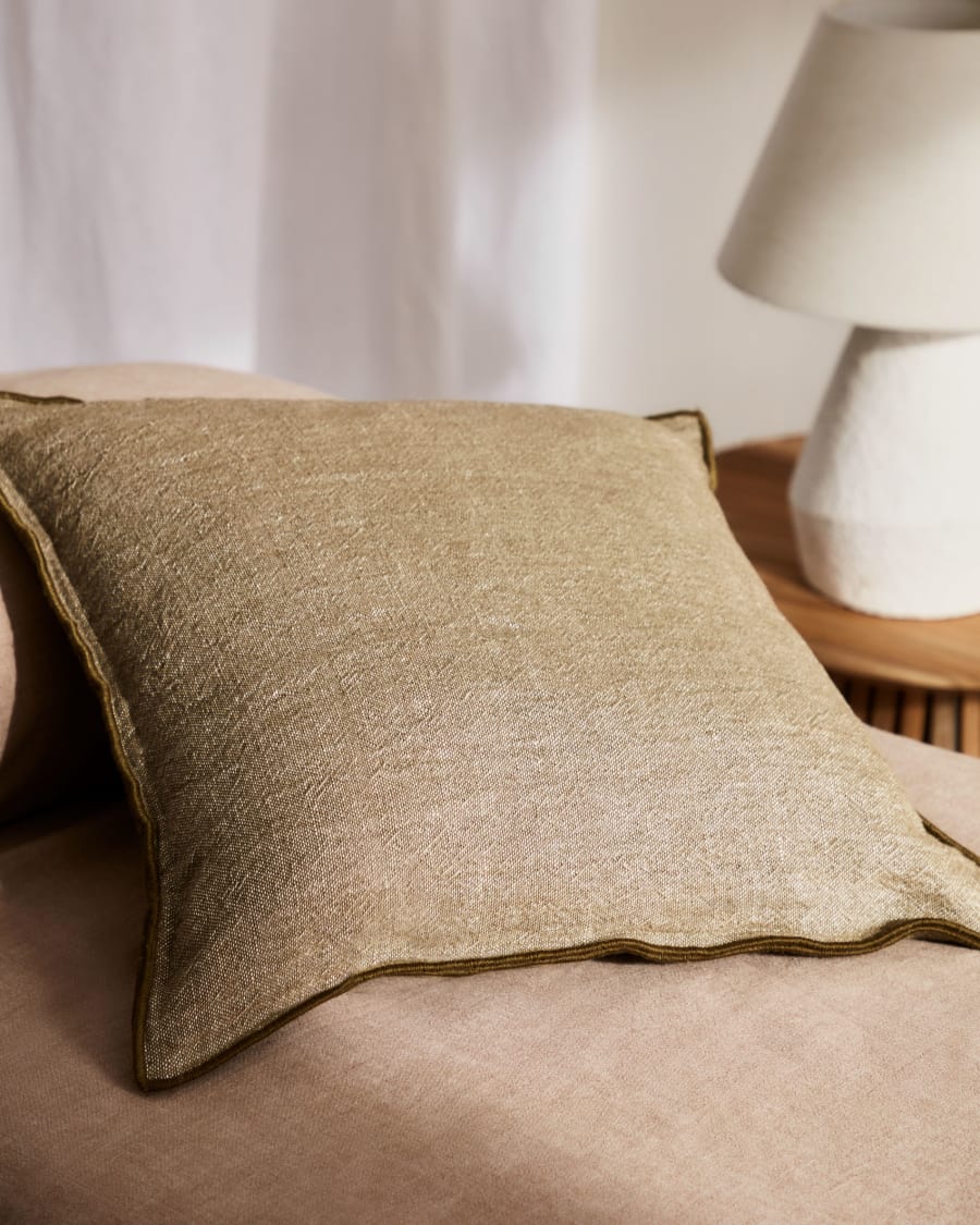 Queta cushion cover in green linen and cotton, 45 x 45 cm