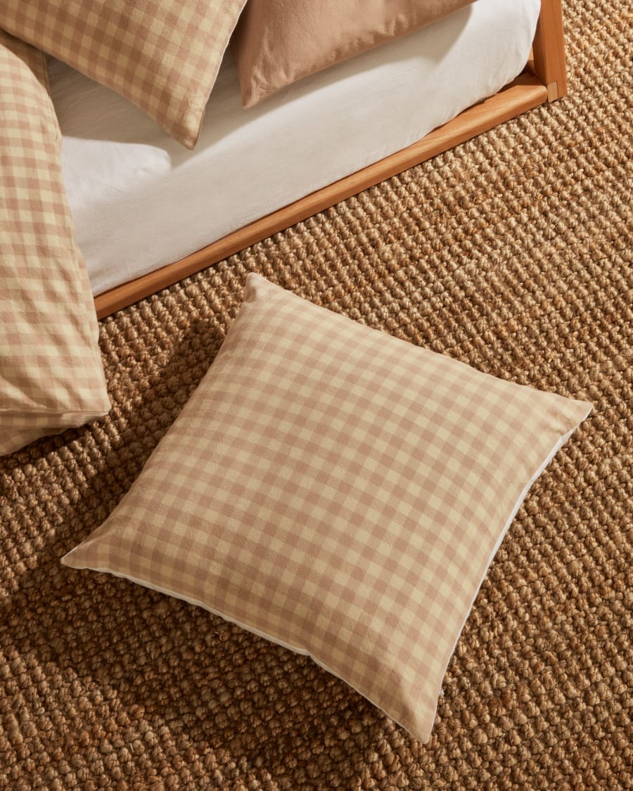 Federa per cuscino Yanil 100% cotone a quadrati rosa e beige 45 x 45 cm
