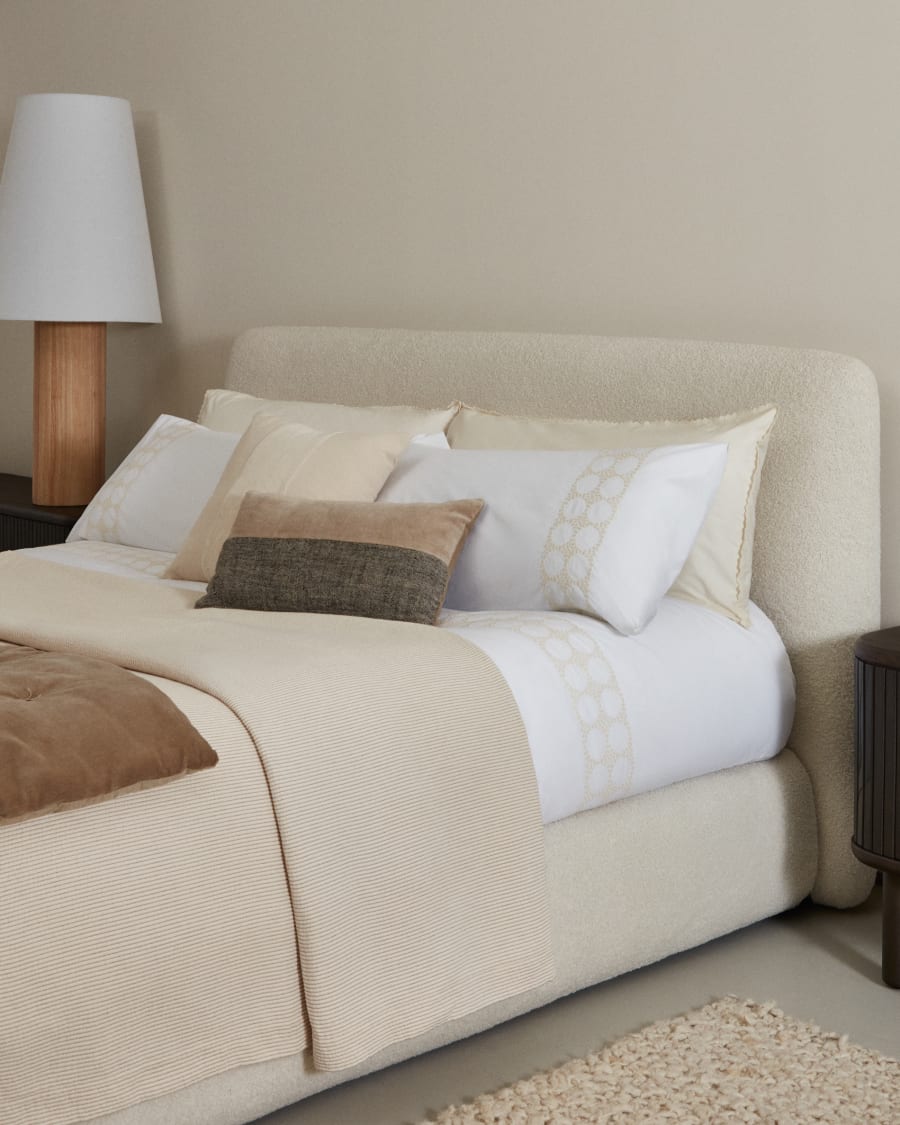 Set Teia fundas nordica y de almohada algodon percal blanco bordado floral cama 150 cm Kave Home Spain