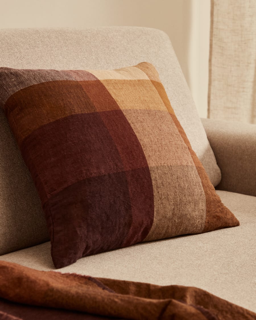 Macel linen and cotton cushion case in multicoloured check 45x45 cm