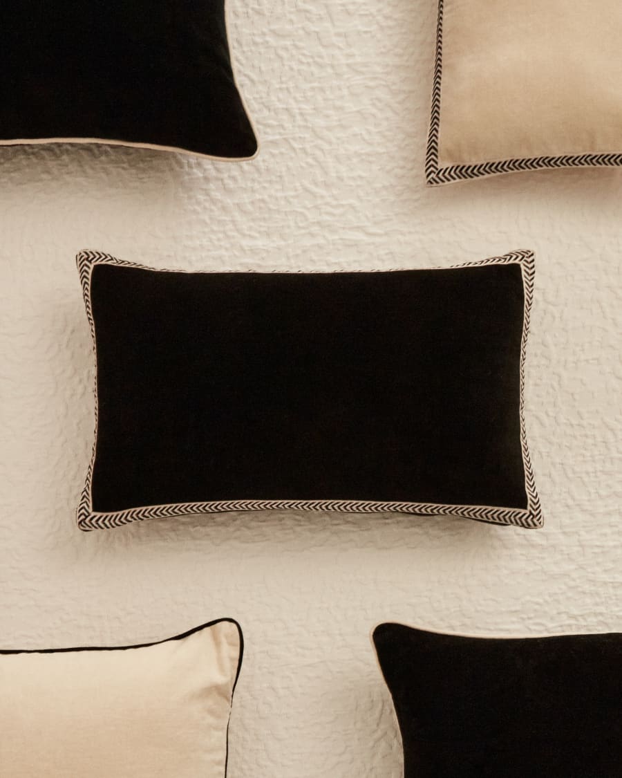Tanita cushion cover 100% black cotton and white ribbon 30 x 50 cm