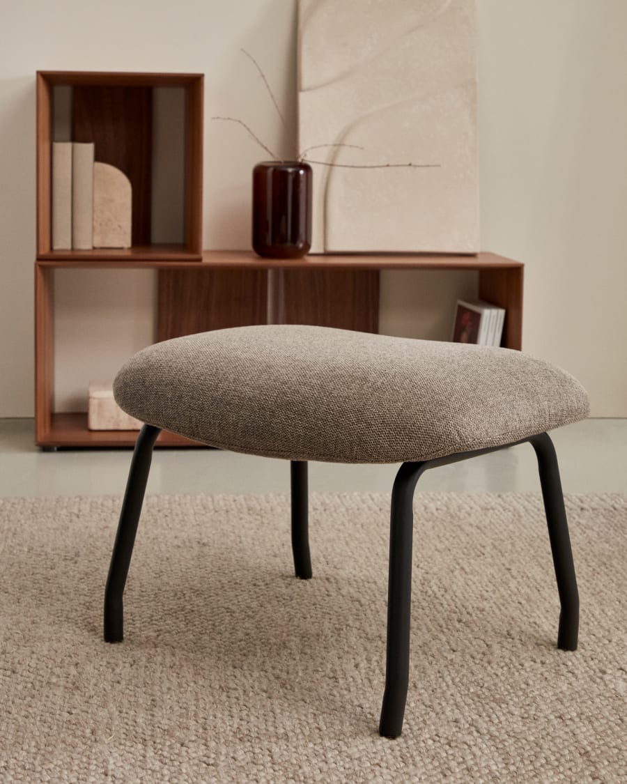 Belina footrest in light brown and steel with black finish FSC 100%