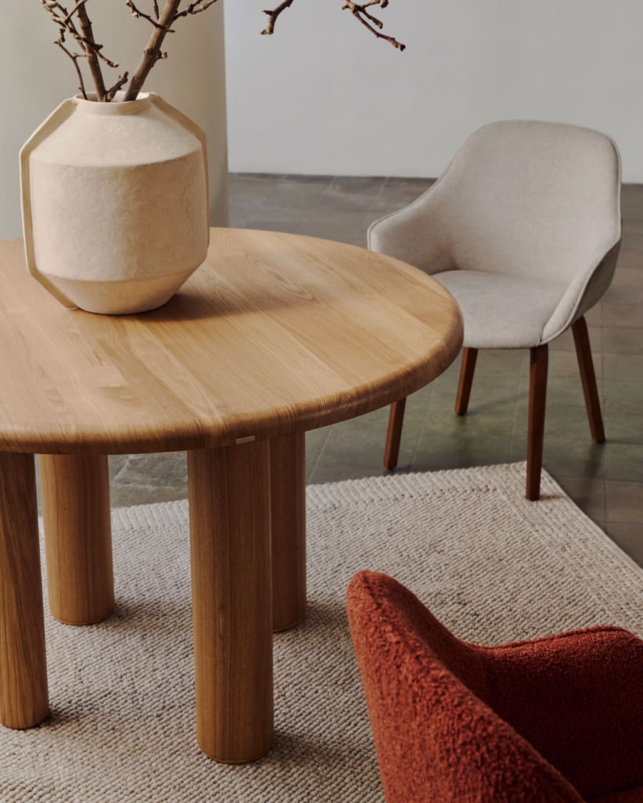 Mailen round table in ash wood veneer with natural finish, Ø 120 cm