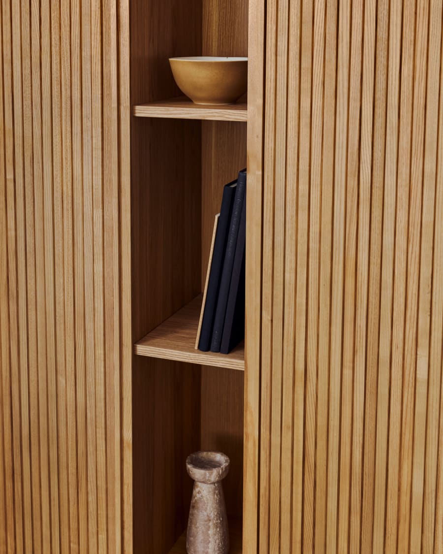 Mailen 2 door highboard in ash veneer with a natural finish 110 x 160 cm