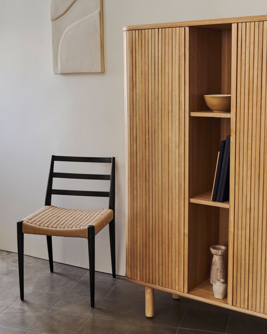 Mailen 2 door highboard in ash veneer with a natural finish 110 x 160 cm