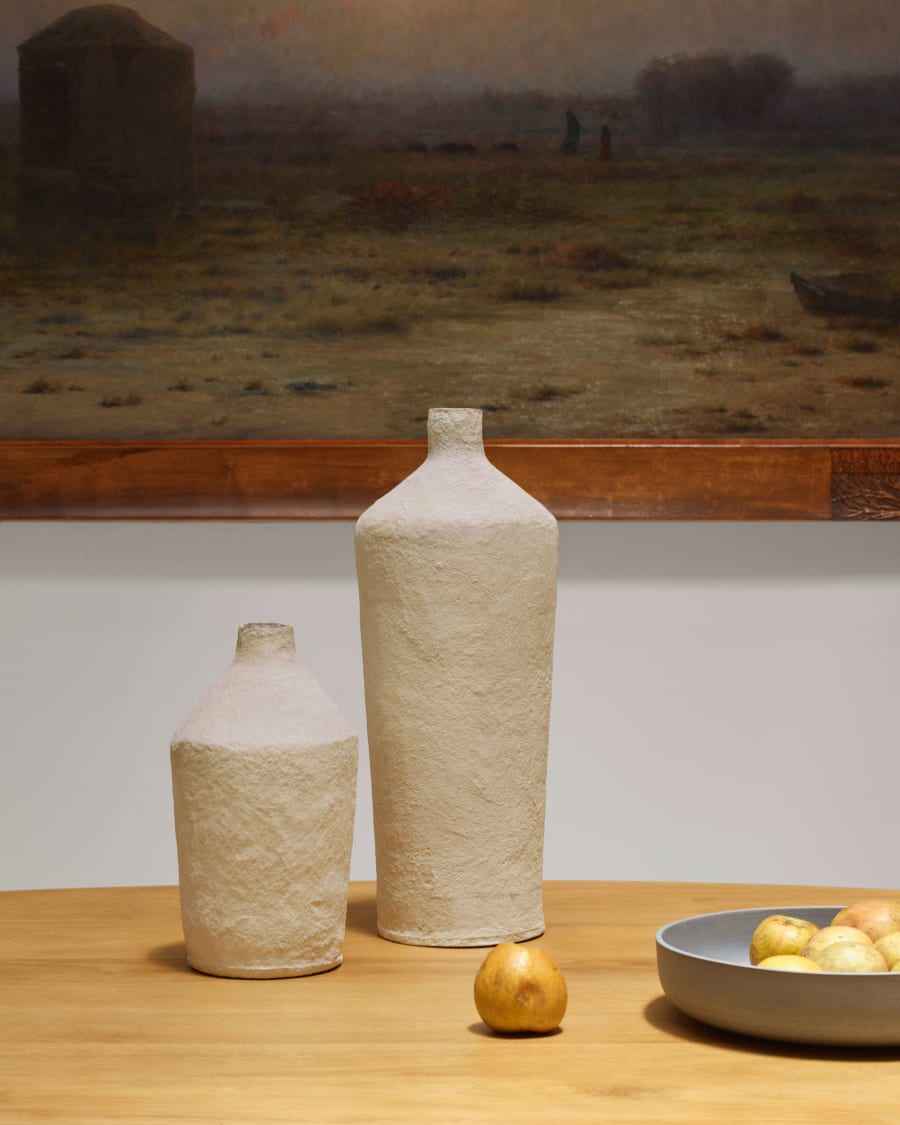 Candida cotton maché vase in beige, 30 cm