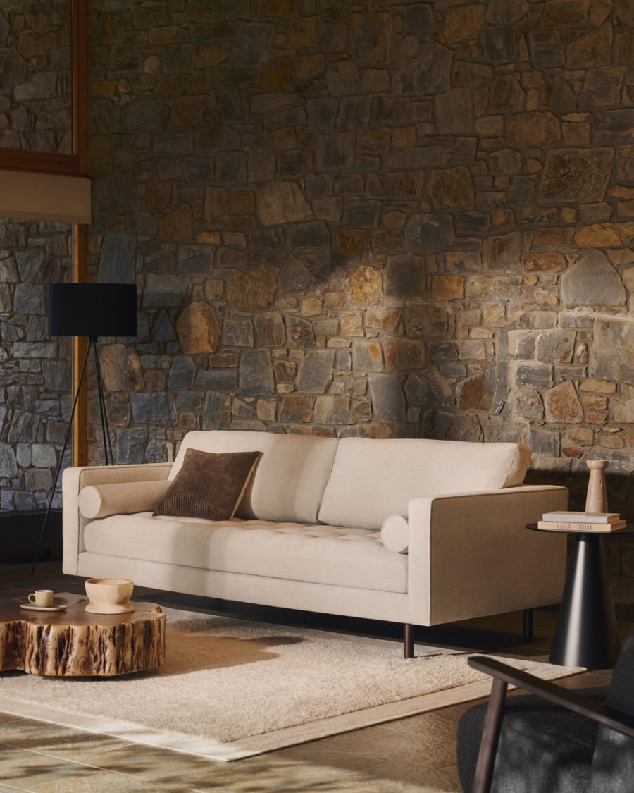 Debra 3-seater sofa in pearl chenille and natural legs, 222 cm FSC Mix Credit