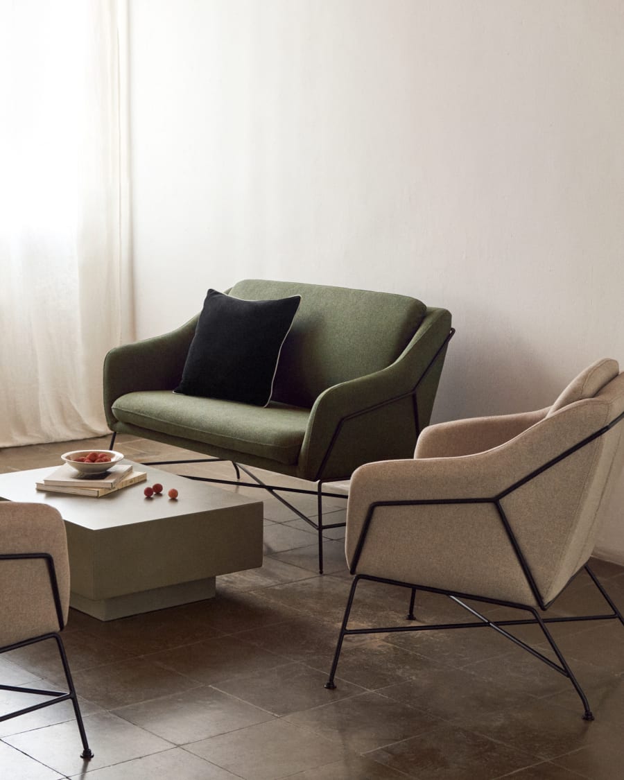 Brida 2-Sitzer-Sofa in Grün und Stahlbeine mit schwarzem Finish 128 cm