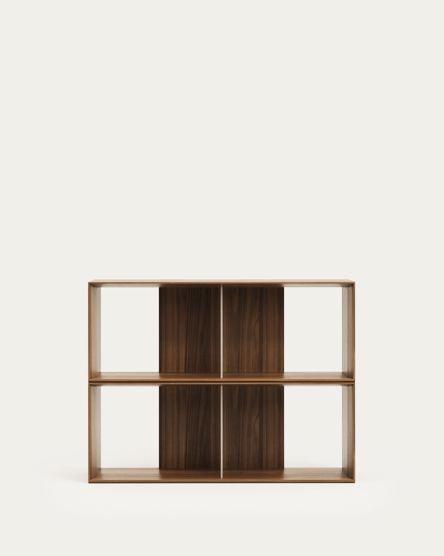 Litto set of 2 modular shelving units in walnut wood veneer, 101 x 76 cm