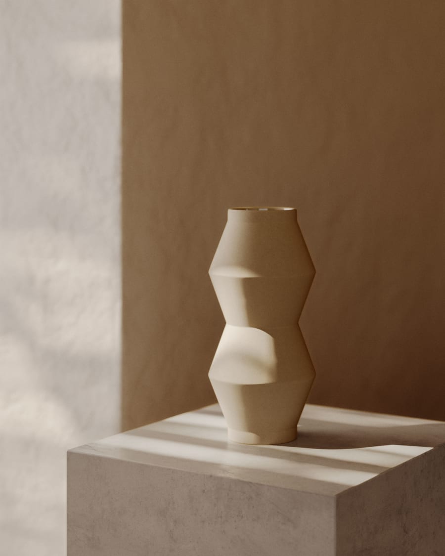 Peratallada ceramic vase in beige, 30 cm
