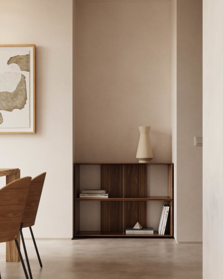 Litto set of 2 modular shelving units in oak wood veneer, 101 x 76 cm