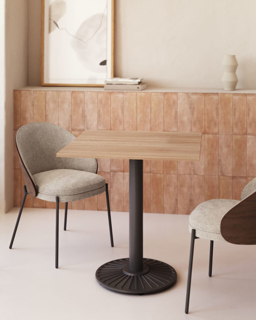 Tiaret melamine table in a natural finish with metal leg in a black finish, 69.5x69.5cm