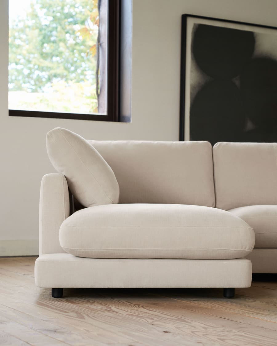 Gala 4 seater sofa with left side chaise longue in beige, 300 cm