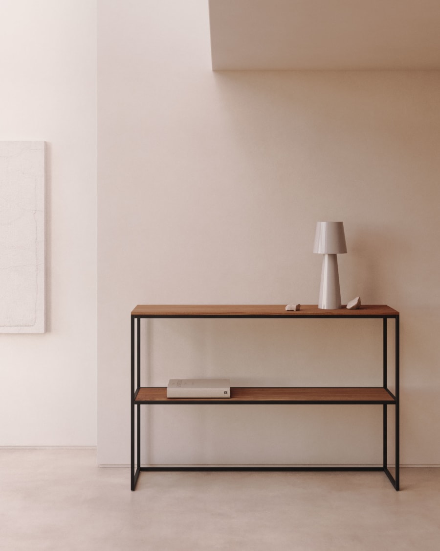 Walnut and black console outlet table