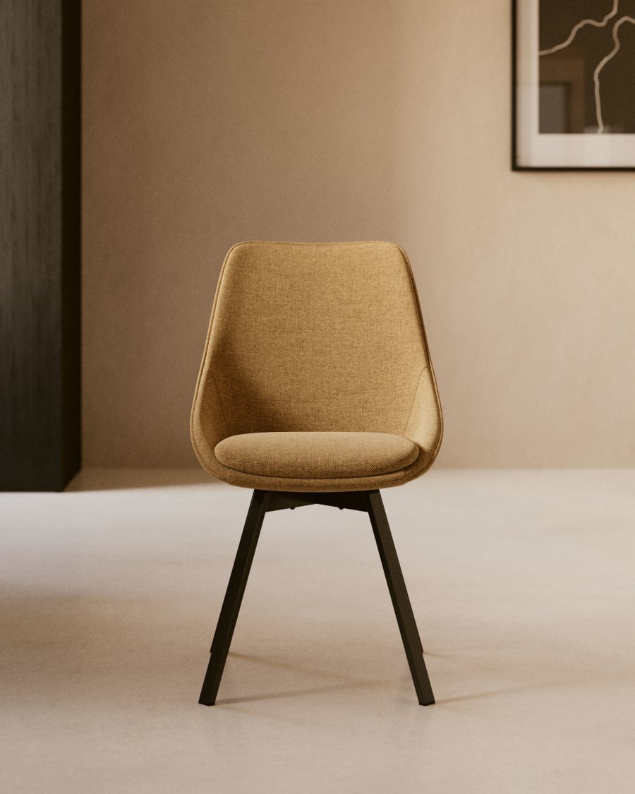 Jenna mustard swivel chair with steel legs with black finish FSC 100%