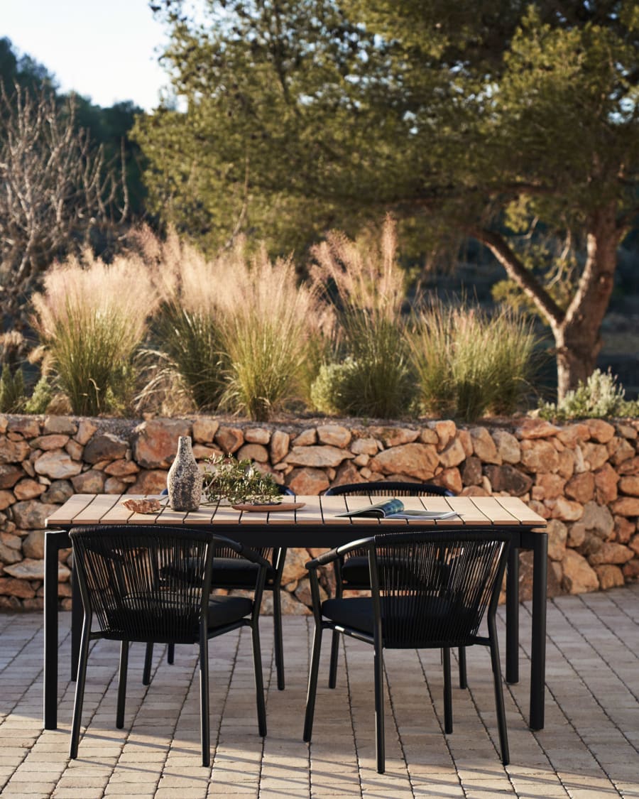 Xelida stackable garden chair in aluminium and black cord