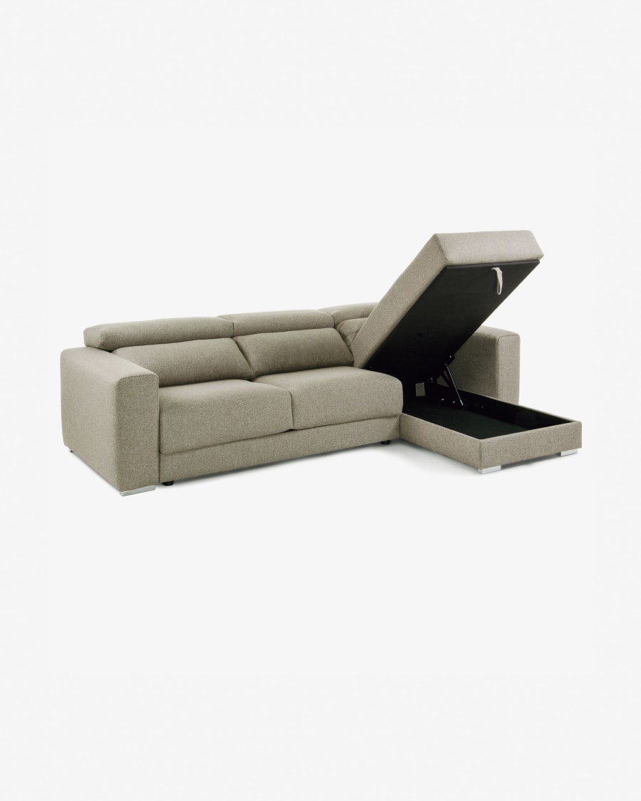 Atlanta 3 seater sofa with chaise longue in beige, 290 cm