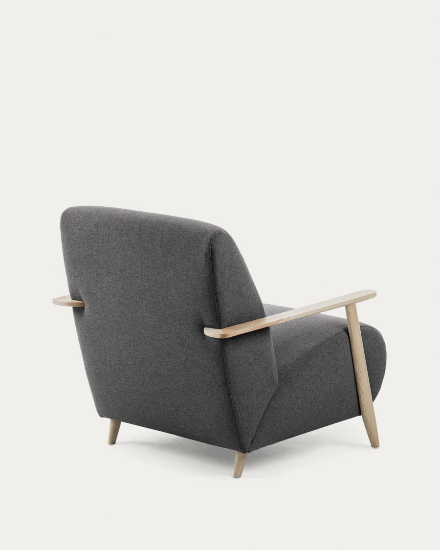 Meghan armchair in black with solid ash wood legs in a natural finish