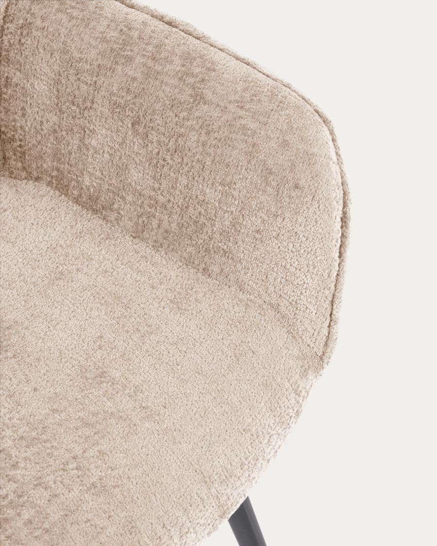 Amira chair in beige chenille with steel legs with black finish FSC 100%