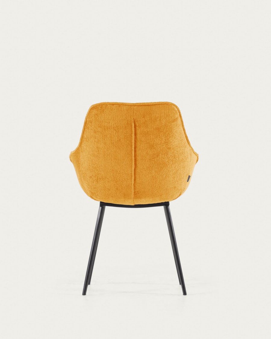 Amira chair in mustard chenille with steel legs with black finish