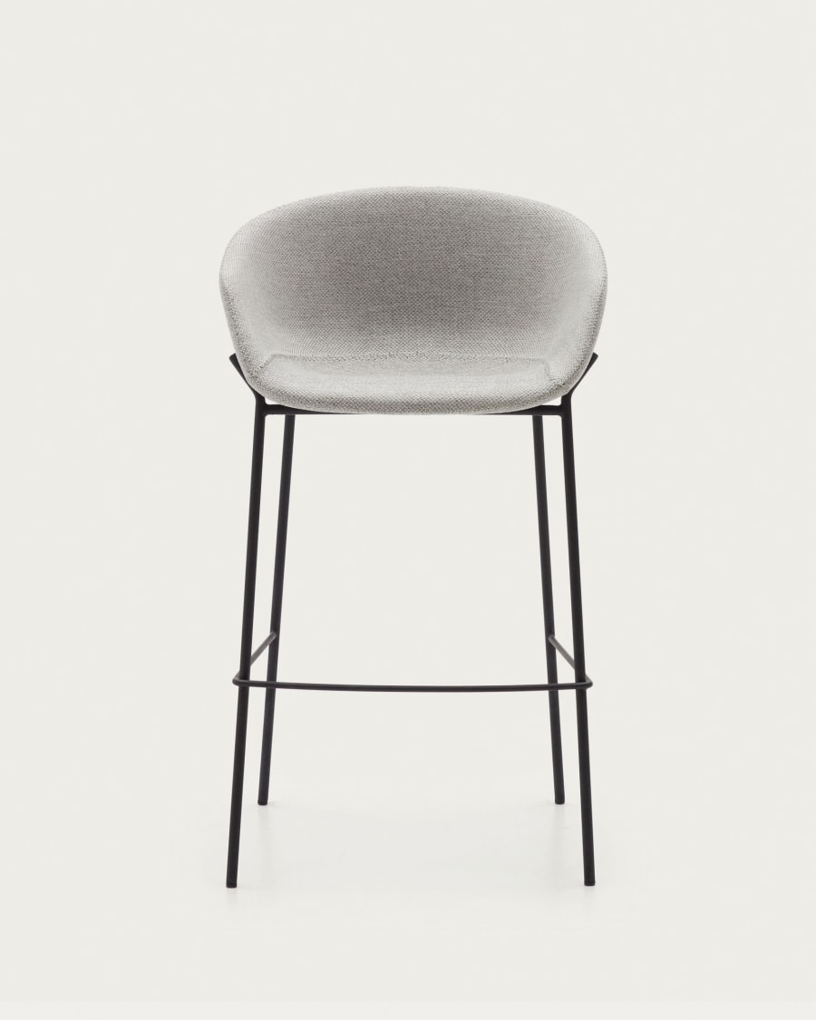 Yvette light grey stool with steel legs in a black finish, height 75 cm