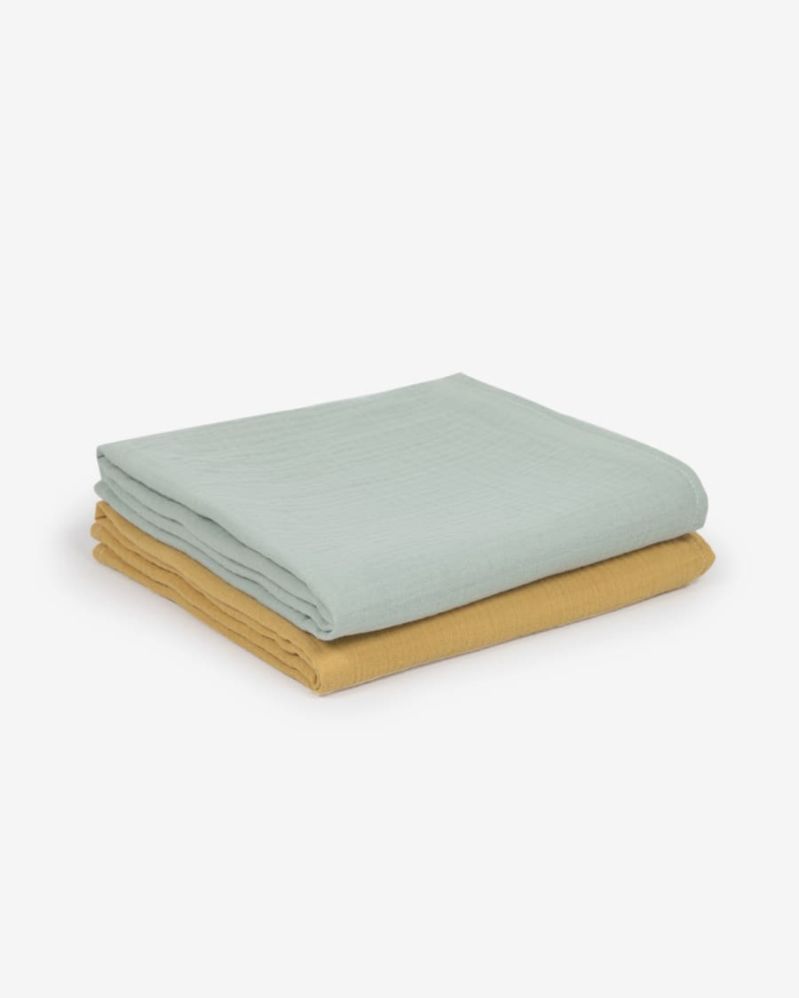 Yamile set of 2 muslins 100% organic cotton (GOTS) in turquoise and mustard