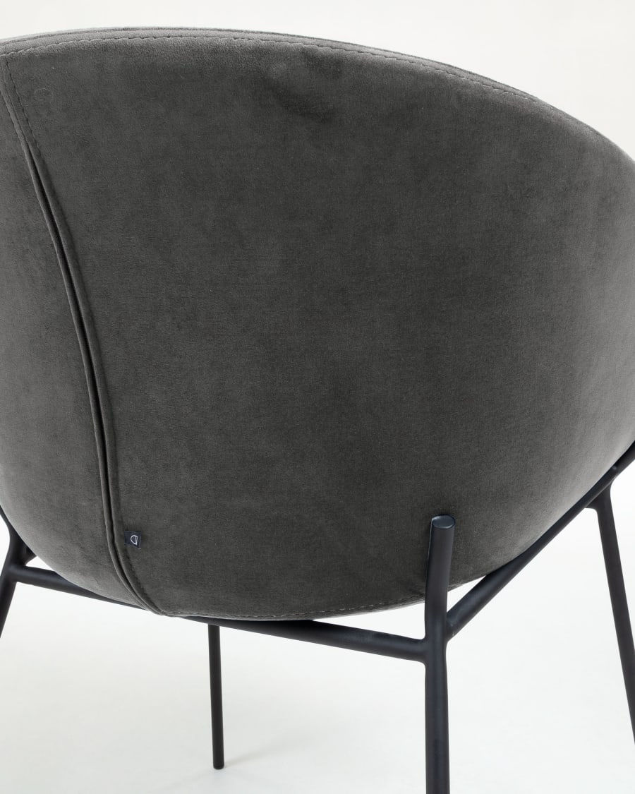 Καρέκλα Yvette, γκρι βελούδο, ατσάλι σε μαύρο φινίρισμα