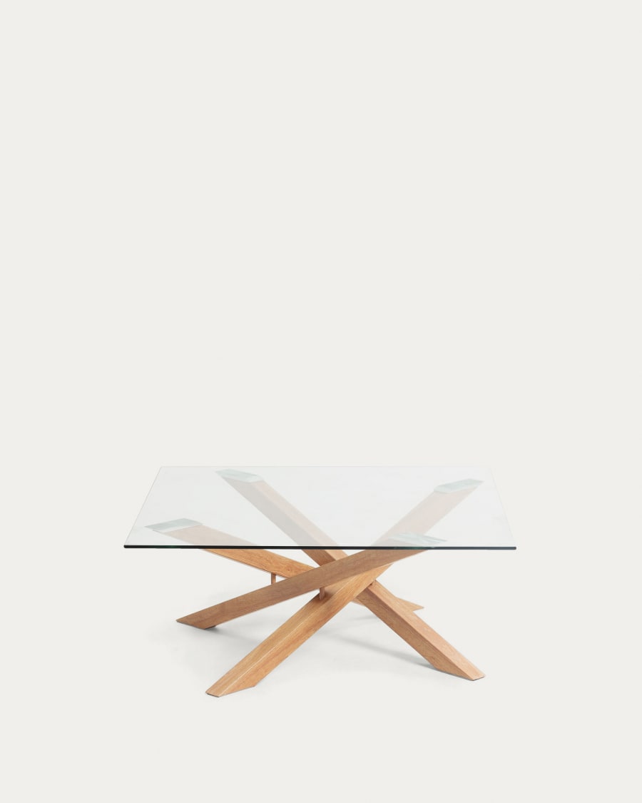 Kamido coffee table 90 x 90 cm on glass top steel legs in wood look