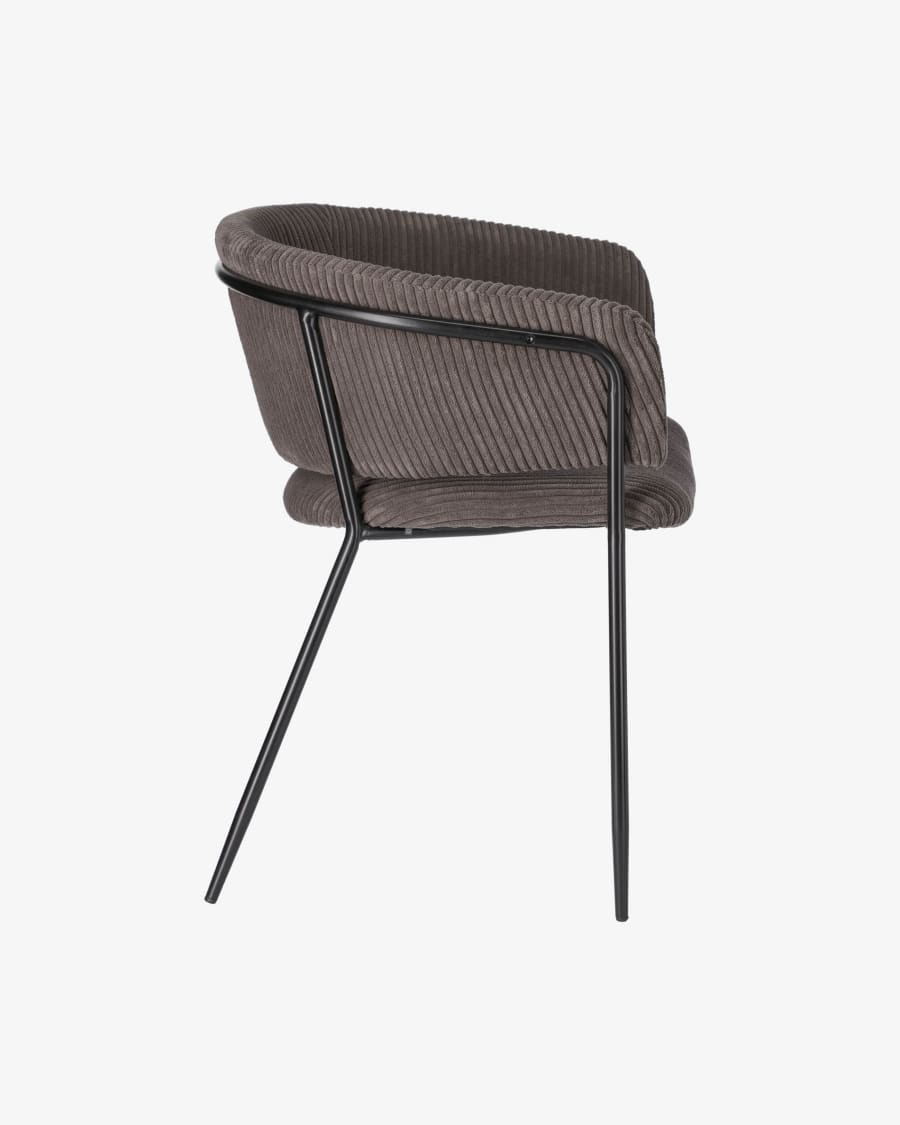 Runnie chair made from grey wide seam corduroy with steel legs in a black finish