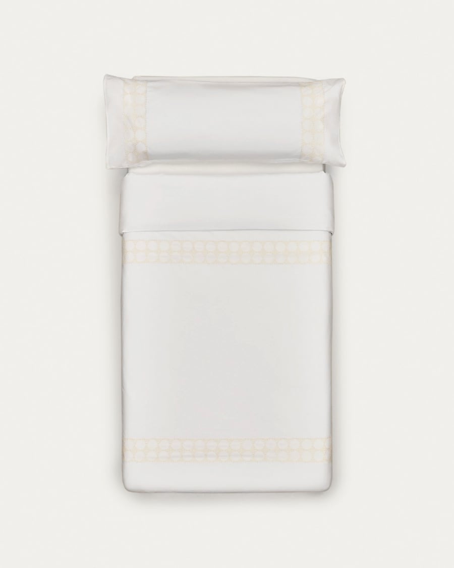 Set Teia copripiumino e federe in cotone percalle bianco con ricamo floreale 90x190 cm