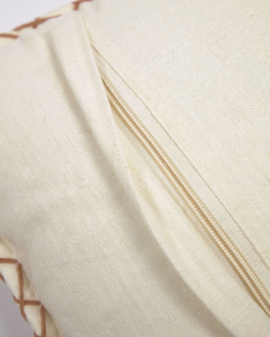 Asiatu white cotton cushion cover with terracotta border 45 x 45 cm