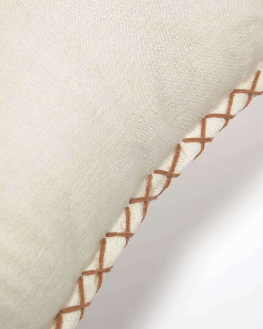 Asiatu white cotton cushion cover with terracotta border 45 x 45 cm