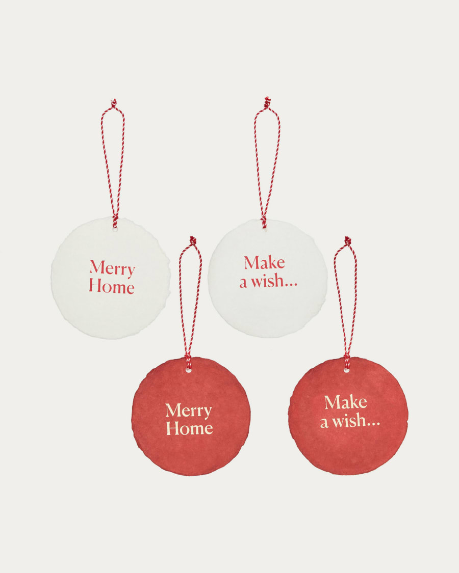 Nathaniel set of 4 hanging baubles in white and red paper