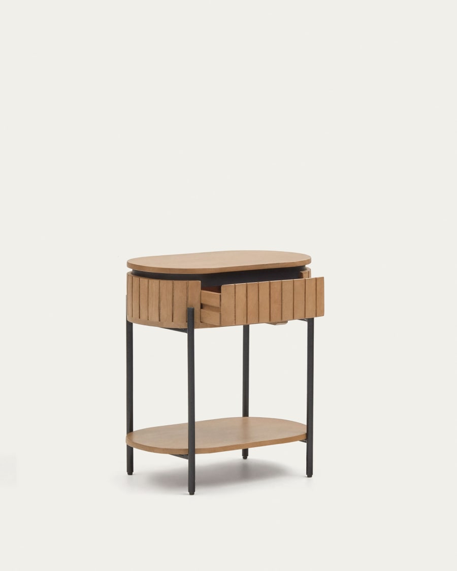 Licia mango wood bedside table with 1 drawer, with a natural finish and metal, 55 x 65 cm