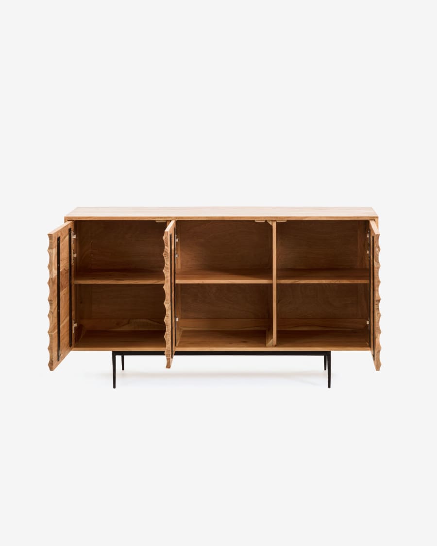 Delsie solid acacia wood 3 door sideboard with black finish steel, 147 x 81 cm