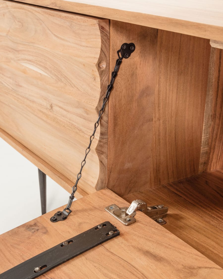 Delsie TV-Schrank 3 Türen aus massivem Akazienholz und Stahl in Schwarz 147 x 50 cm