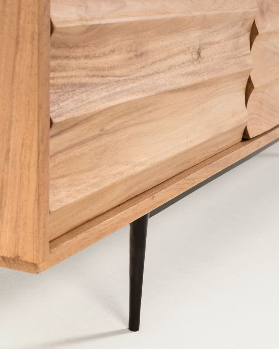 Delsie TV-Schrank 3 Türen aus massivem Akazienholz und Stahl in Schwarz 147 x 50 cm