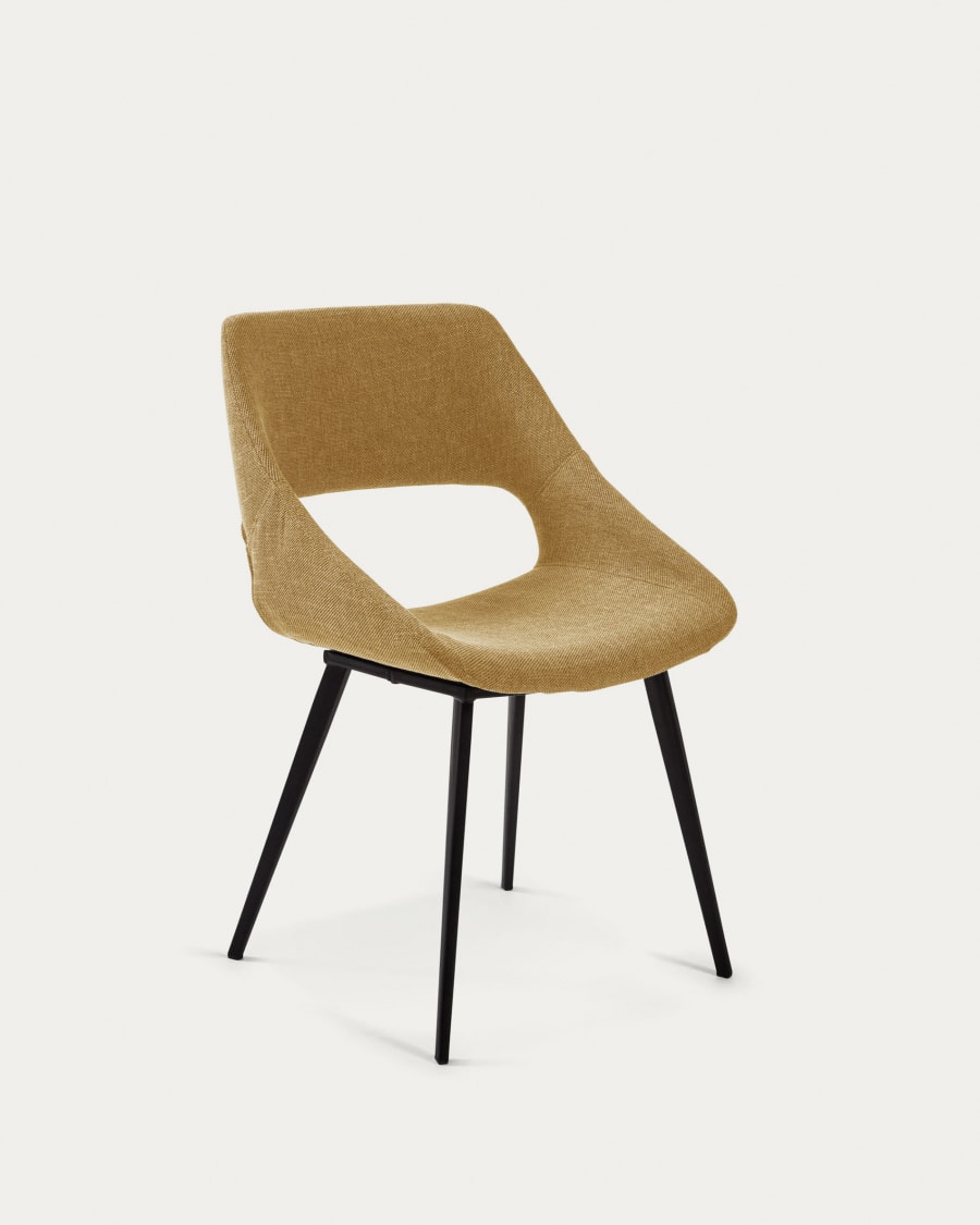 Hest mustard chair with steel legs with black finish