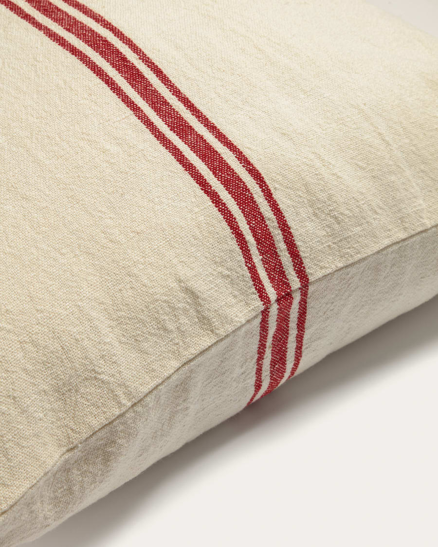 Nona cushion cover in a natural linen and cotton with red stripes, 60 x 60 cm
