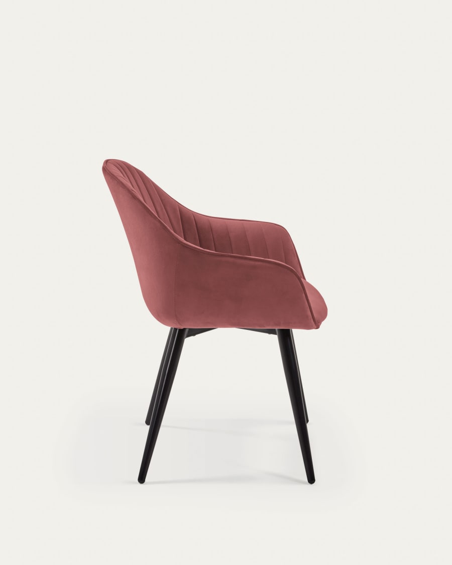 Fabia velvet chair in pink with steel legs in a black finish