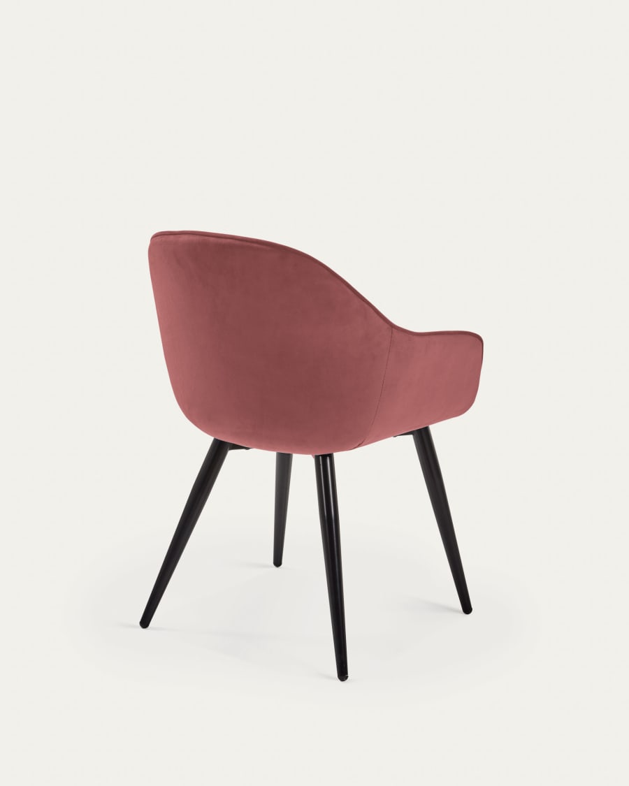 Fabia velvet chair in pink with steel legs in a black finish