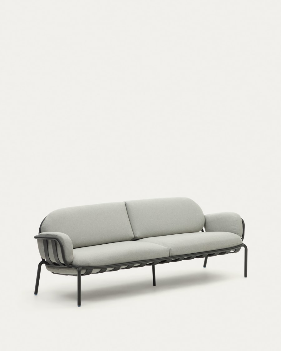 Joncols outdoor aluminium 3 seater sofa with powder coated grey finish, 225 cm