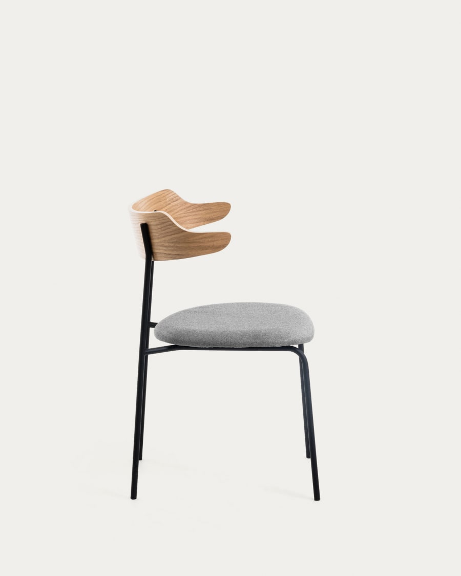 Olympia stackable chair in oak veneer and steel with black finish