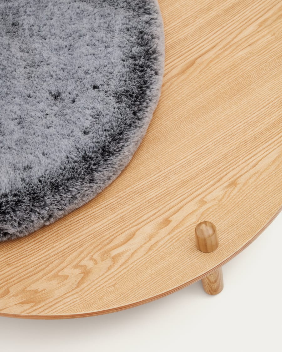 Bunola bed for pets made of ash plywood and cushion in grey fur, Ø 70 cm