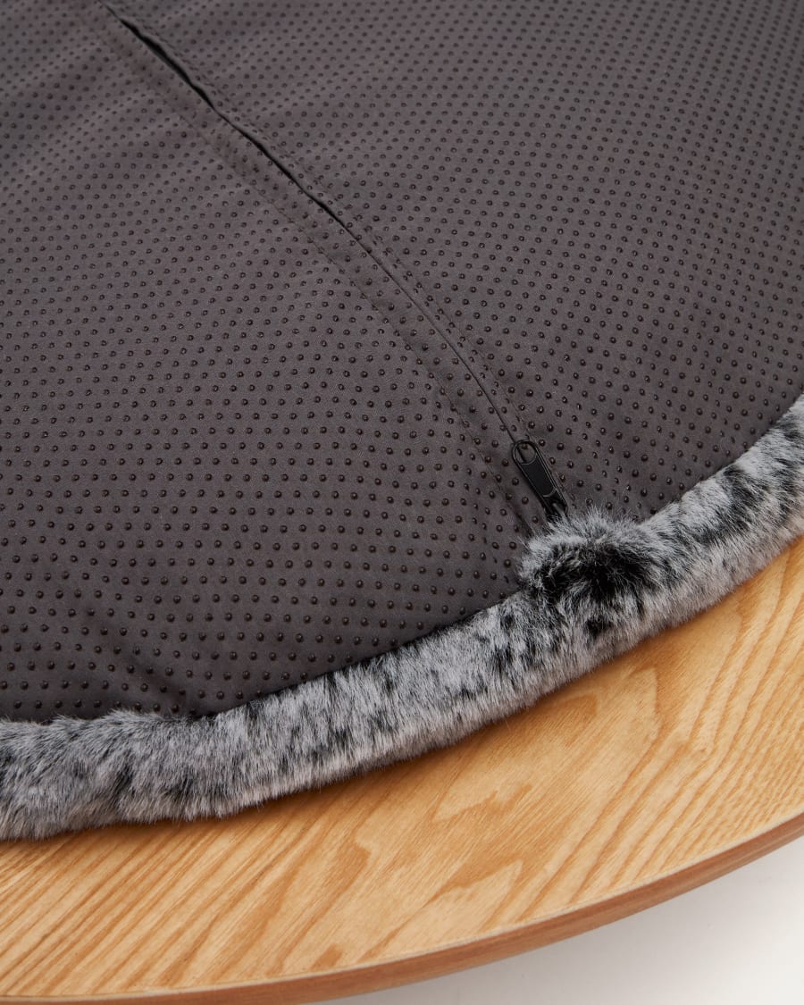 Bunola bed for pets made of ash plywood and cushion in grey fur, Ø 70 cm
