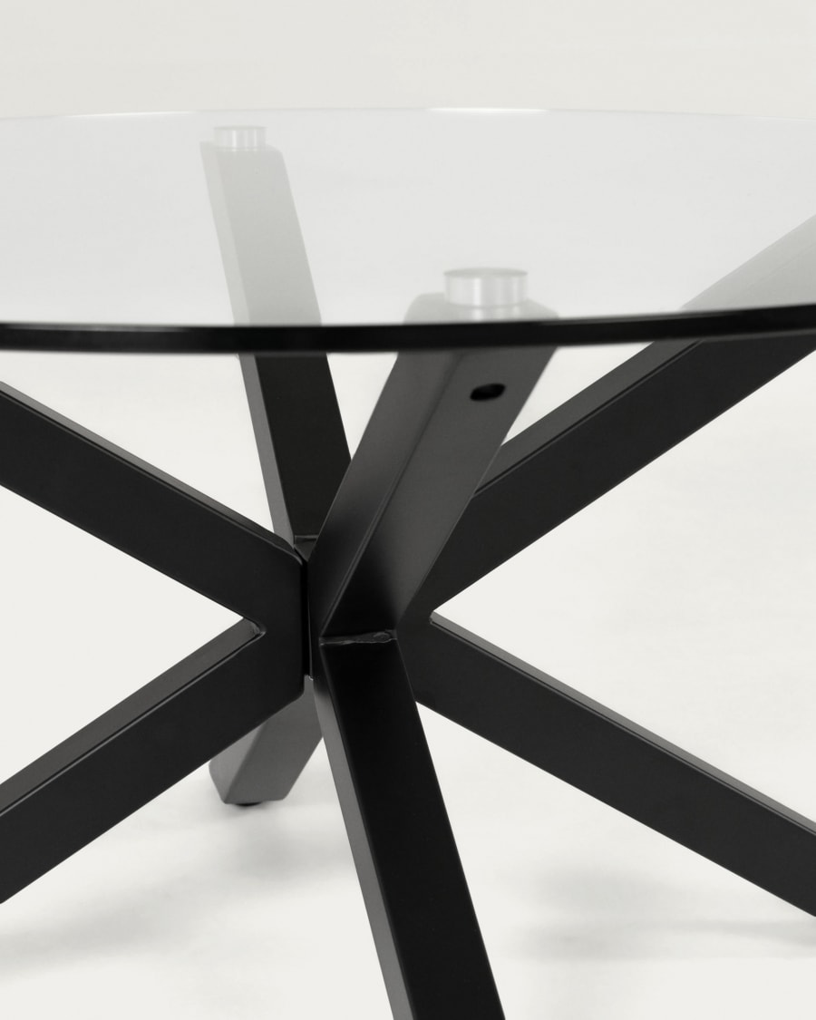 Argo round glass table with steel legs with black finish Ø 119 cm