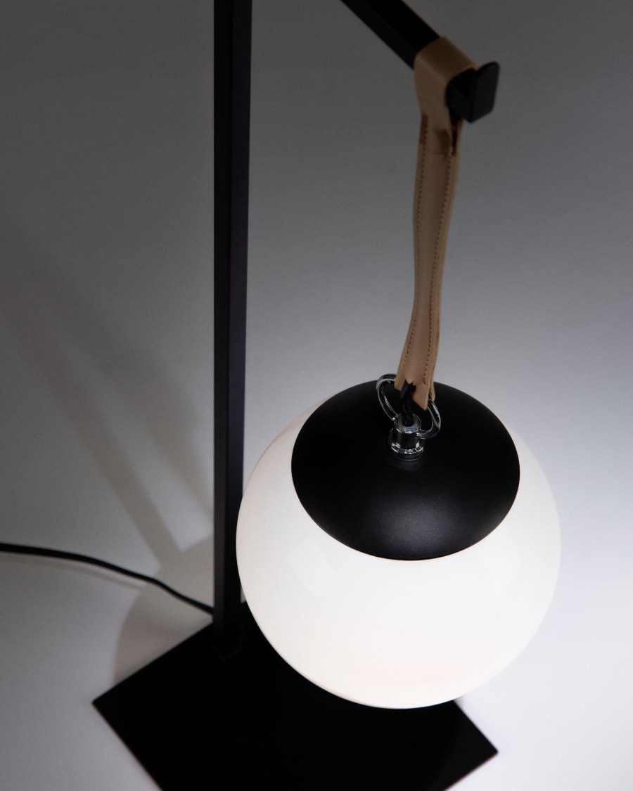 Monteiro steel and leather table lamp