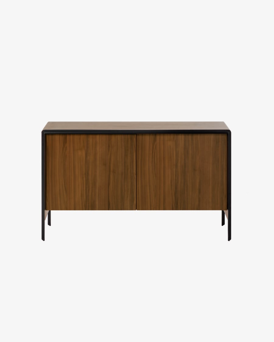 Nadyria walnut wood veneer 2 door sideboard with black finish steel, 140 x 82 cm